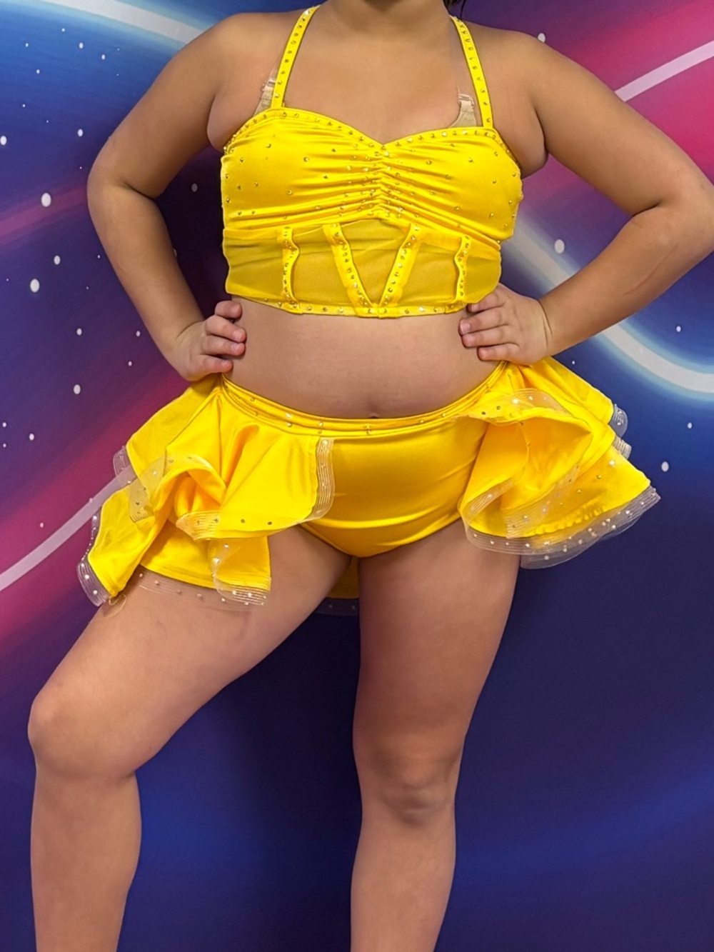 Kellé Yellow Dance Costume Two-Piece Crop Top & Ruffle Skirt Set